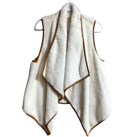 Song N Spirit Sherpa Tiered Layered Vest Large Cream White Brown Cozy - Picture 6 of 6